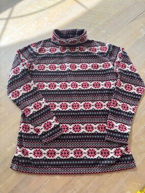 Holiday Nordic Fair Isle Fleece Mock Neck Pullover Winter Sweater Top
